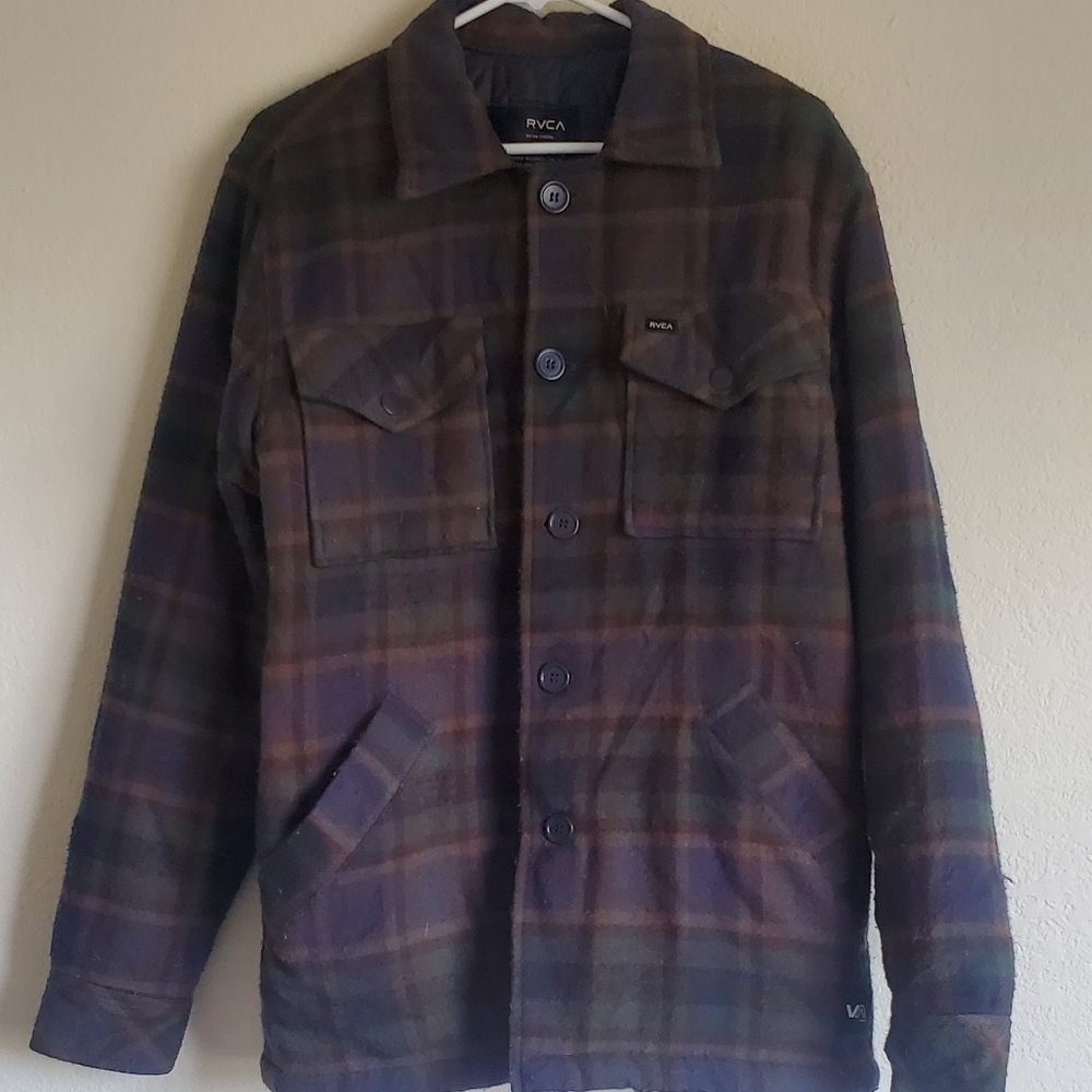 Men's thick plaid button-up with quilted inside
